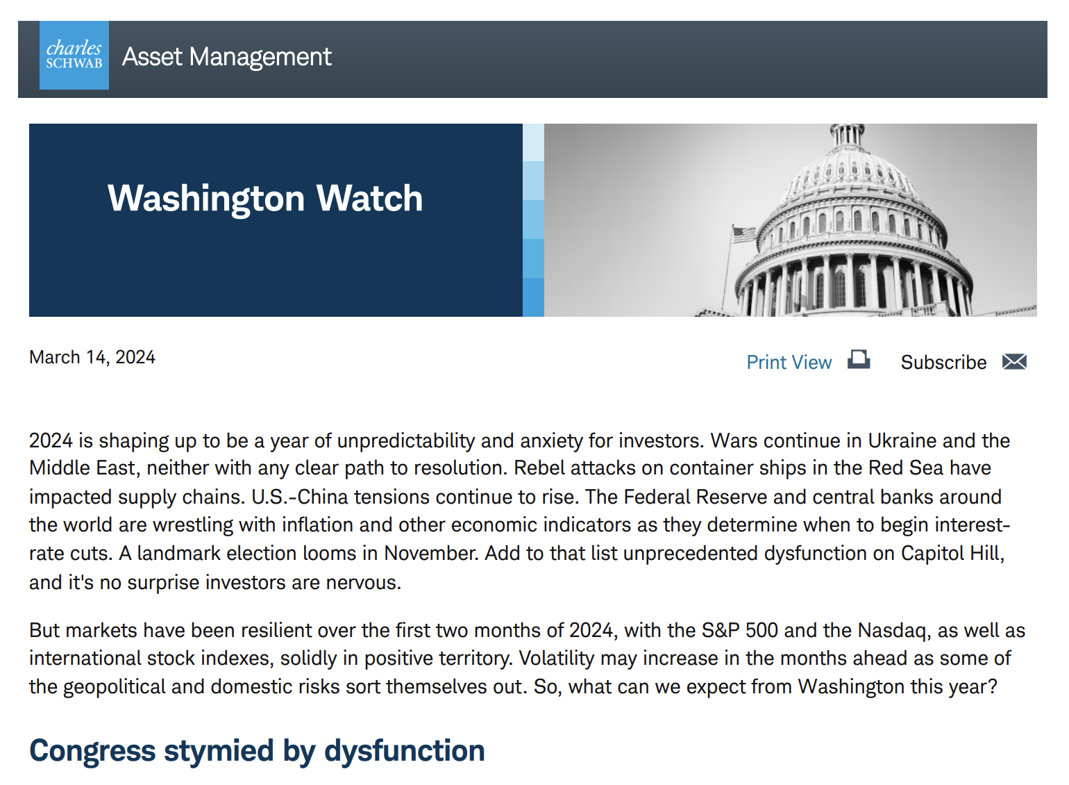 Schwab Asset Management: Washington Watch
