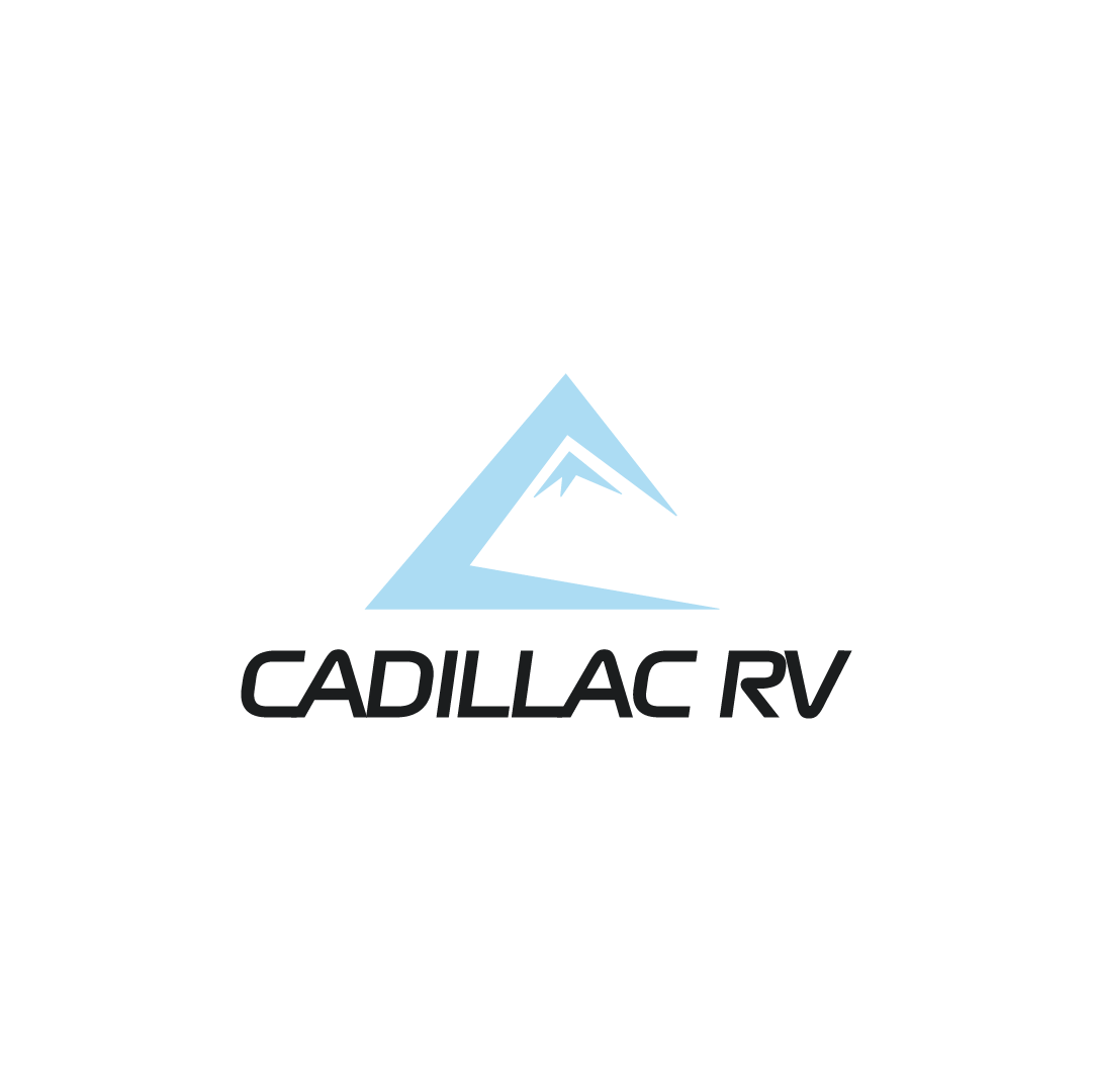 Cadillac RV logo with a stylized mountain icon in light blue and the text "Cadillac RV" below in black.