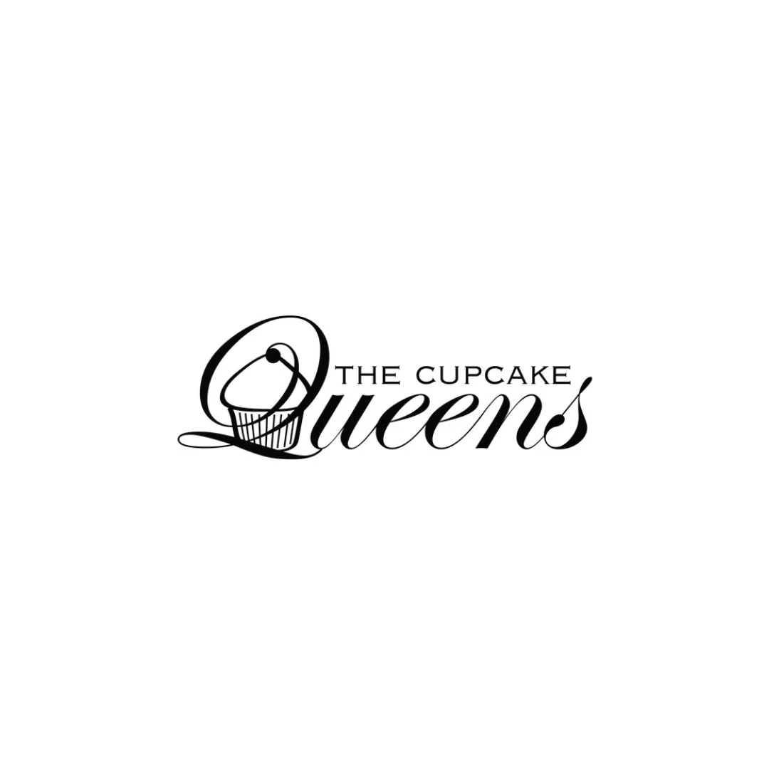 Logo for The Cupcake Queens featuring a cupcake illustration and elegant script text