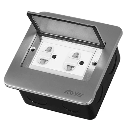 RWF52 SQUARE FLOOR RECEPTACLE WITH DUPLEX UNIVERSAL OUTLET WITH GROUND & SHUTTER TITANIUM