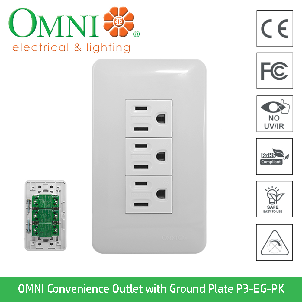 P3-EG 3PCS. CONVENIENCE OUTLET W/ GROUND IN PLATE