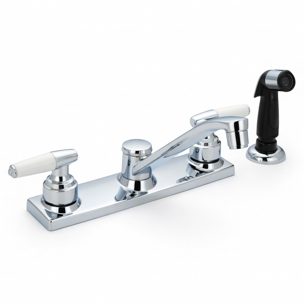 SHARK SF1019 Brass Top Mount 8" Hot and Cold Mixer Kitchen Faucet with Sprayer Head Heavy Duty