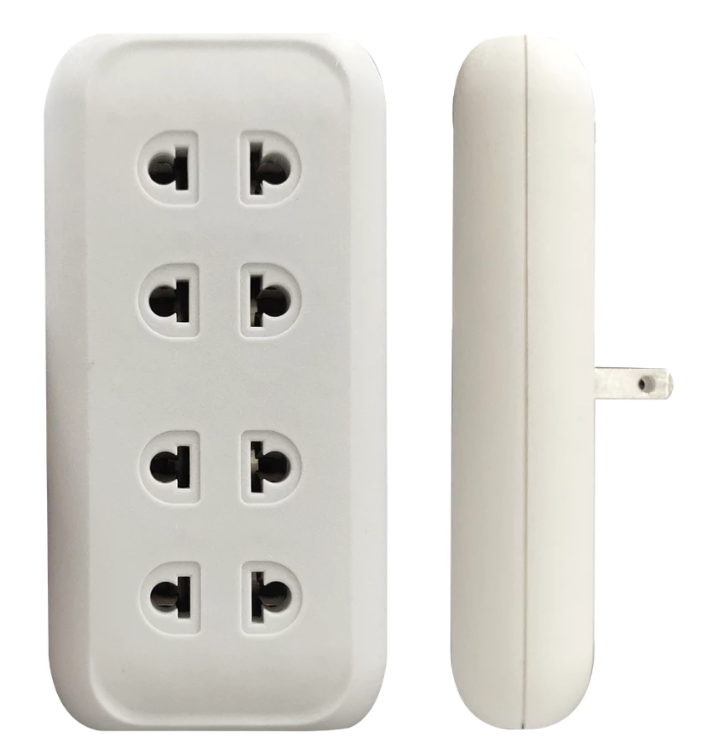 4 GANG UNIVERSAL OUTLET + 2 FLAT PIN OUTLET ADAPTER 10A WHITE