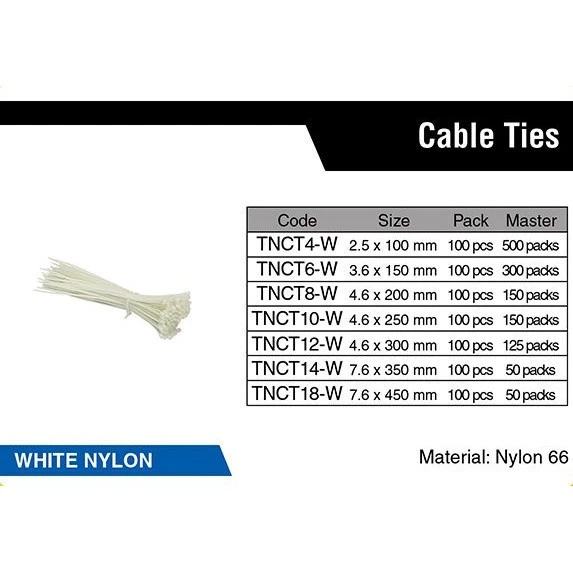 TOPGRADE Nylon Cable Ties White