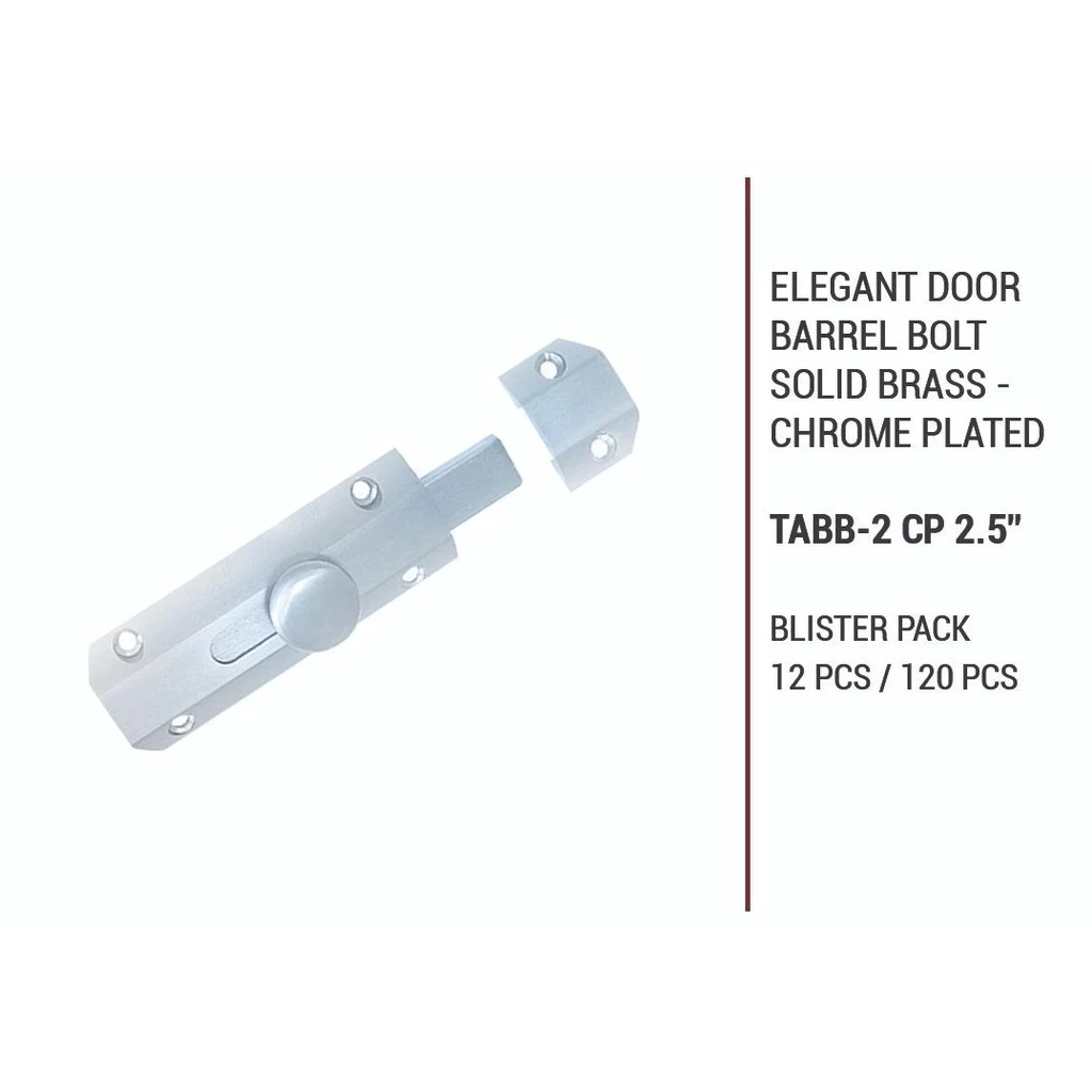 TOPGRADE Door Barrel Bolt Elegant Solid Brass Chrome Plated