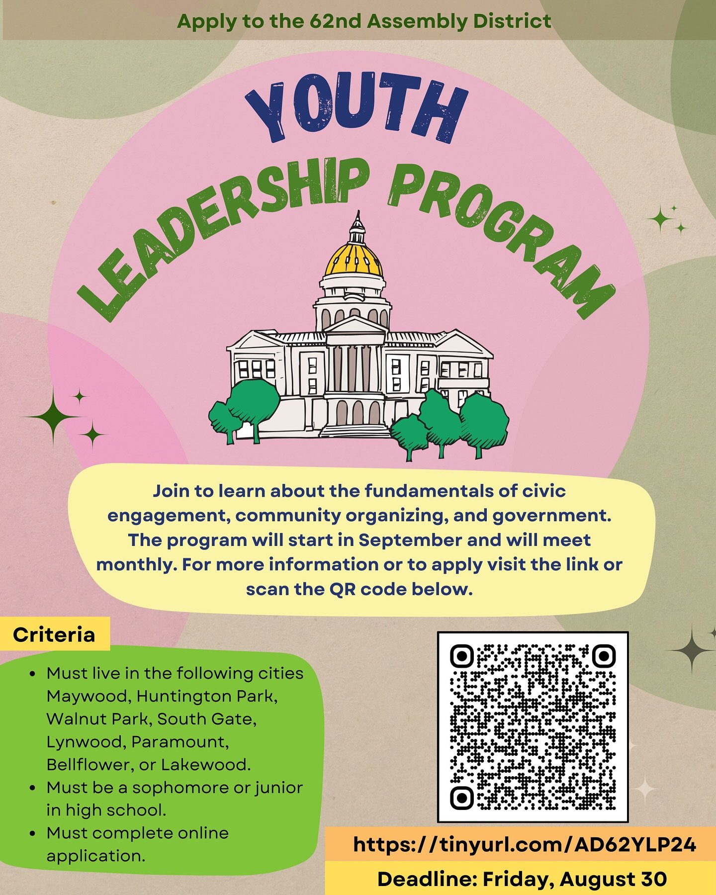 Attention Future Leaders! Deadline is this Friday, August 30. 

Link on bio. ⬆️

Are you a high school sophomore or junior eager to make a difference in your community? 

Apply to the 62nd Assembly District Youth Leadership Program and gain invaluabl