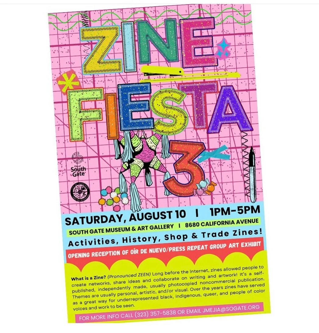 Are you ready for a fun Fiesta?!🎉 

Join @southgatemuseum on Saturday, August 10 for their annual Zine Fiesta 🥳 

Explore the world of zines and enjoy an exhibit dedicated to music and memories. 

Saturday, August 10
1-5pm
South Gate Museum &amp; A