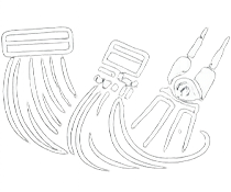 White drawn icon of hair extensions and hair extension tools at the Chelsea Extension Co. Salon in Surrey BC Canada..