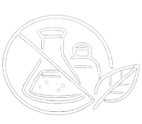 Drawn icon of a crossed out symbol with a beaker, test tube, and a leaf inside, indicating eco-friendly science or chemistry at the Chelsea Extension Co. Salon in Surrey BC Canada..