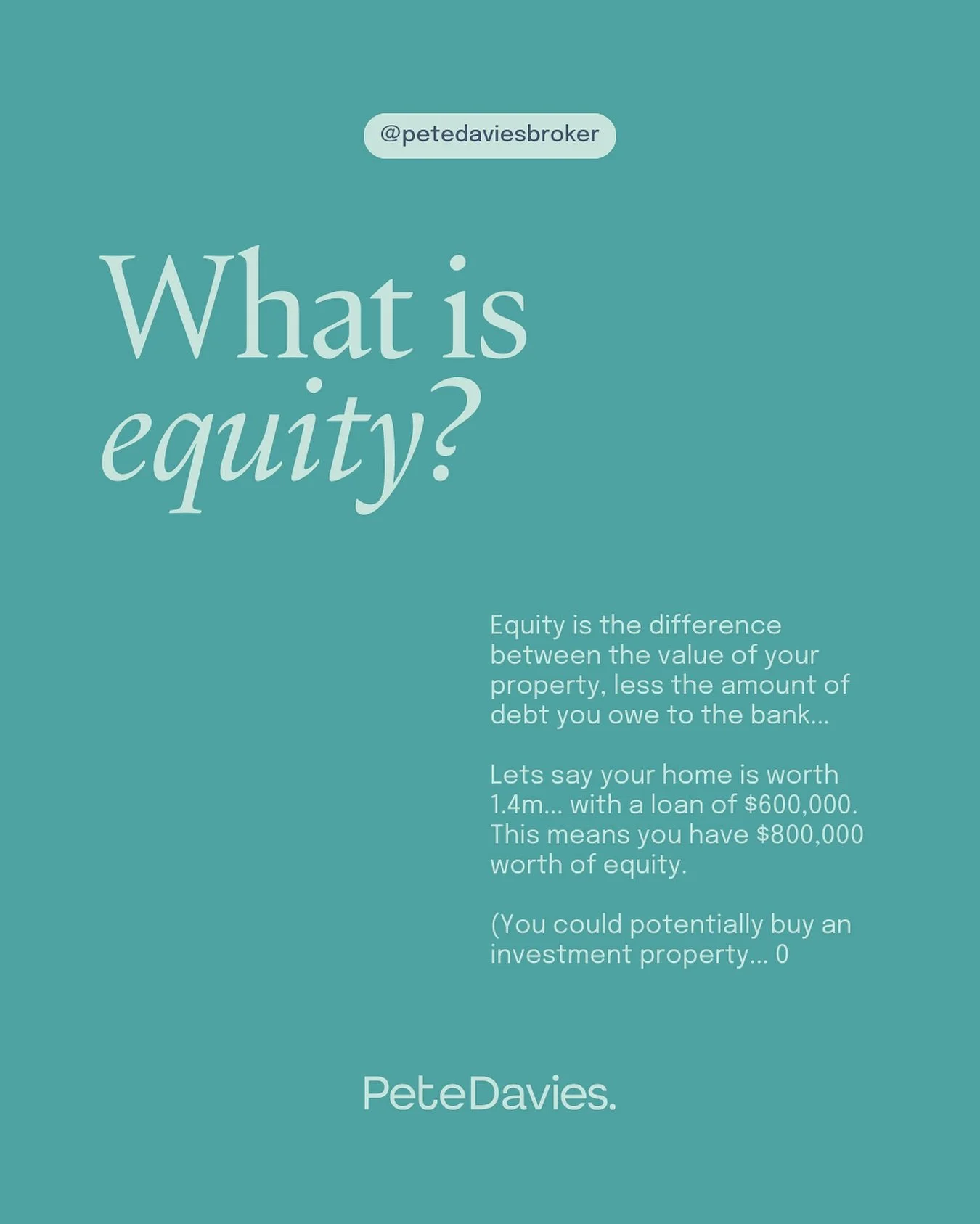 What is Equity?

Think of equity as the hidden power sitting in your property.

It&rsquo;s the difference between what your home is worth 💰 and what you still owe 🏦 &mdash; and it can open doors to BIG opportunities.
You can use equity to:

🔑 Buy 