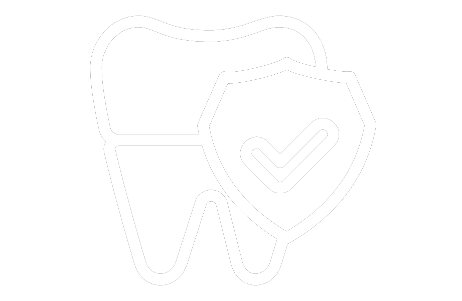 Icon of a tooth with a shield and checkmark, indicating dental protection or health.