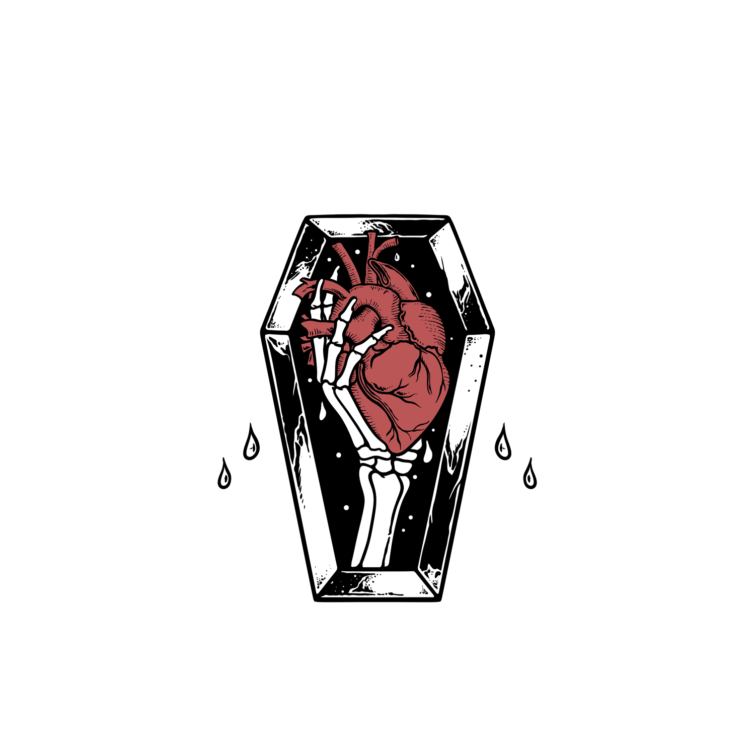 Logo with a red anatomical heart inside a coffin and the text 'TILL DEATH TATTOO COMPANY' surrounding it in white on a black background.