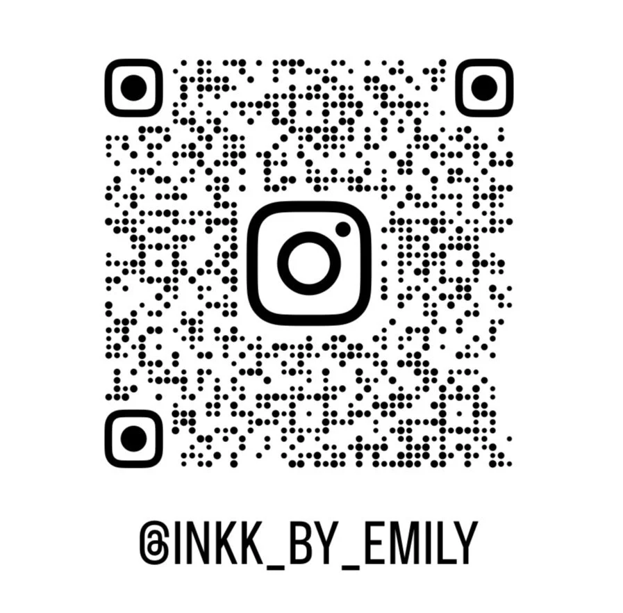 A QR code with the Instagram handle @INKK_BY_EMILY written below it.