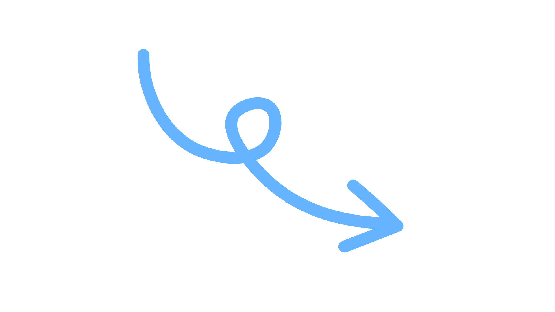 A black background with a blue curved arrow pointing downwards and to the right, and a blue loop at the start of the arrow.