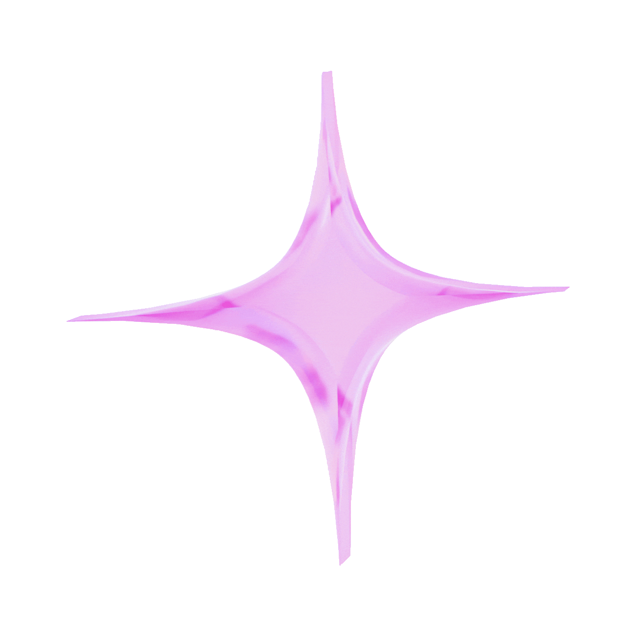 A shiny, pink, star-shaped 3D object with pointed edges on all four sides, set against a white background.