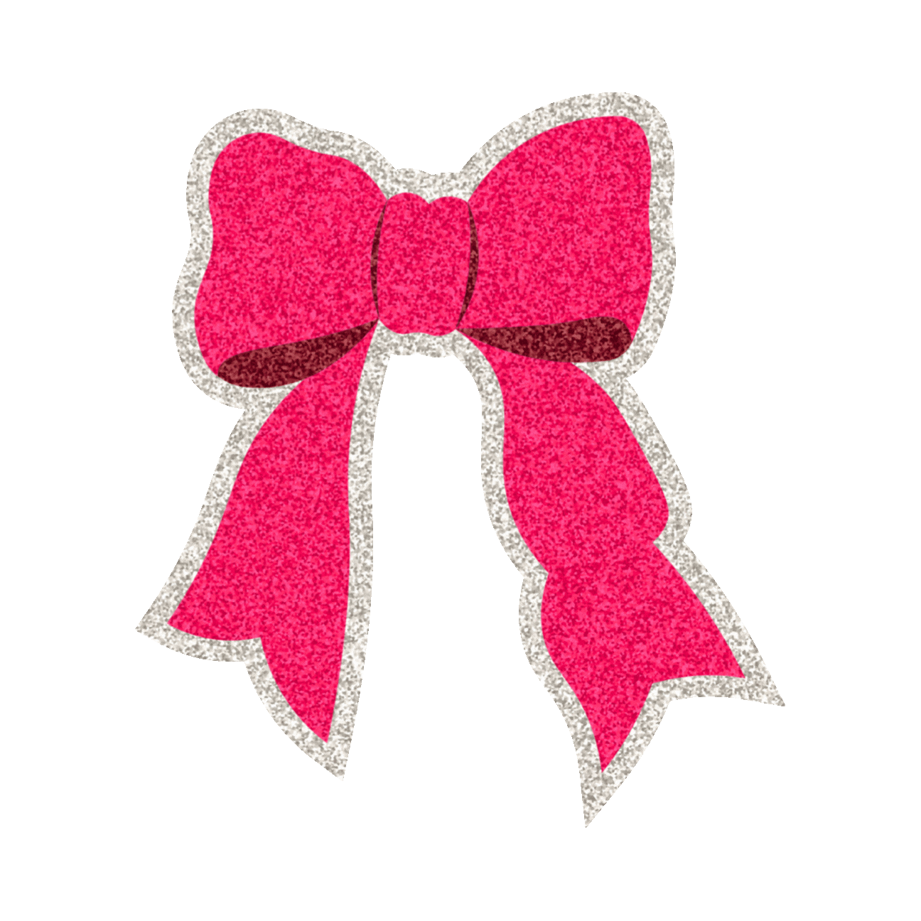Pink glittery bow with a darker pink accent on a green background.