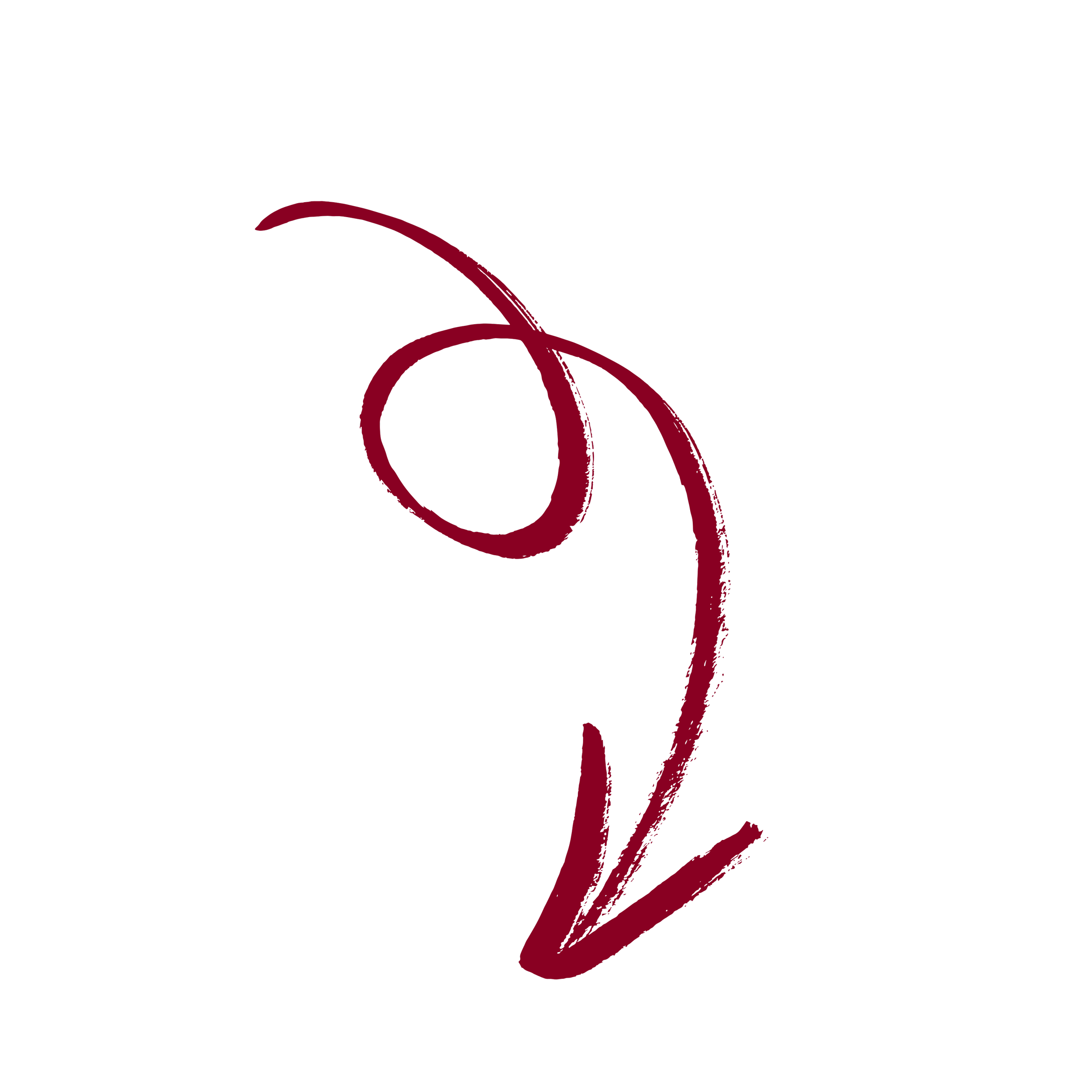 Elegant red cursive letter 'd' on a black background.