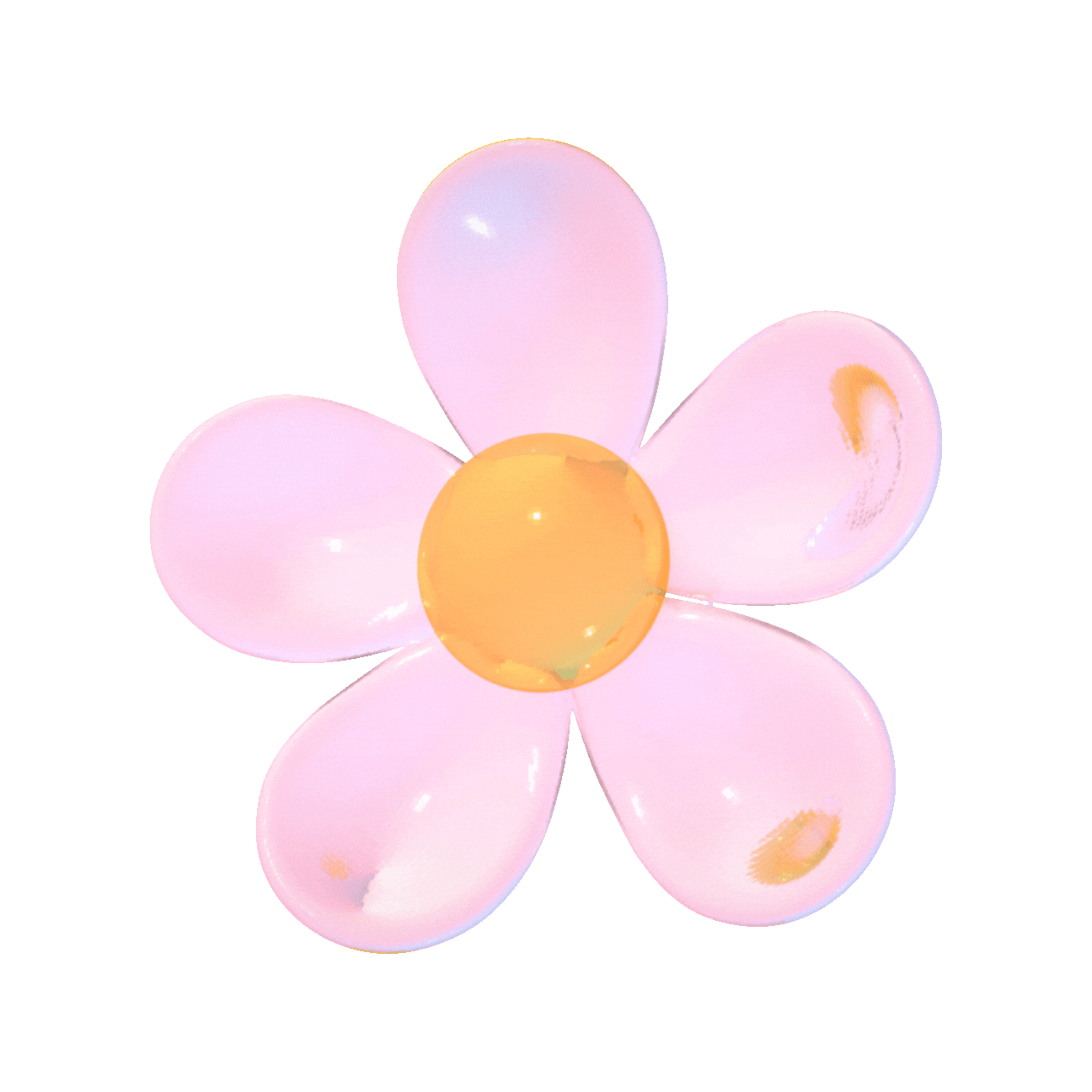 A flower made of balloons, with pink petals and a yellow center, against a green background.