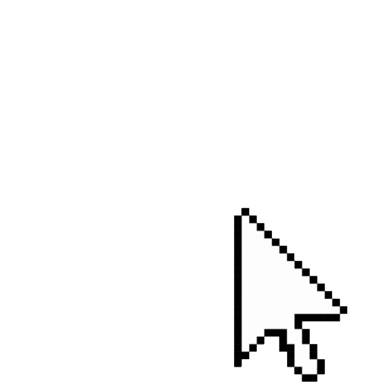 A pixelated black-and-white computer cursor pointer arrow in the lower right corner of the image.