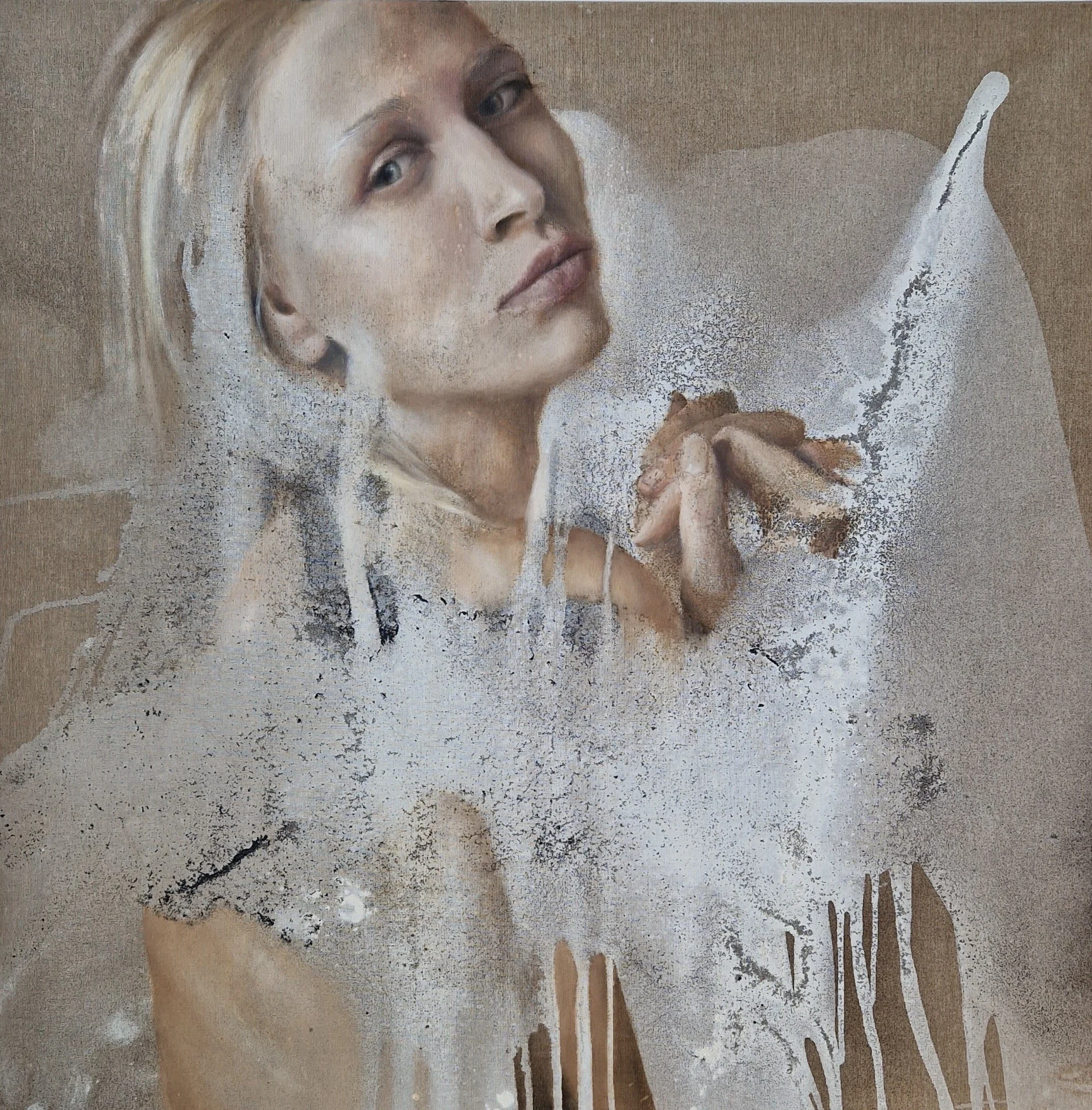 Zwischen Haut und Erinnerung • 2025 • 100x100cm • mixed media / Leinwand