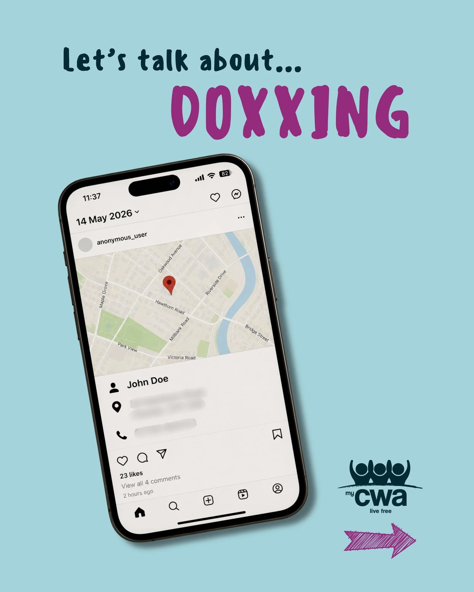 It doesn&rsquo;t take much for something private to become public.📍 And when it does, it&rsquo;s not just 'online'.
 
Doxxing can open the door to real-life fear.
It can lead to unwanted contact, the feeling of being constantly watched, not knowing 