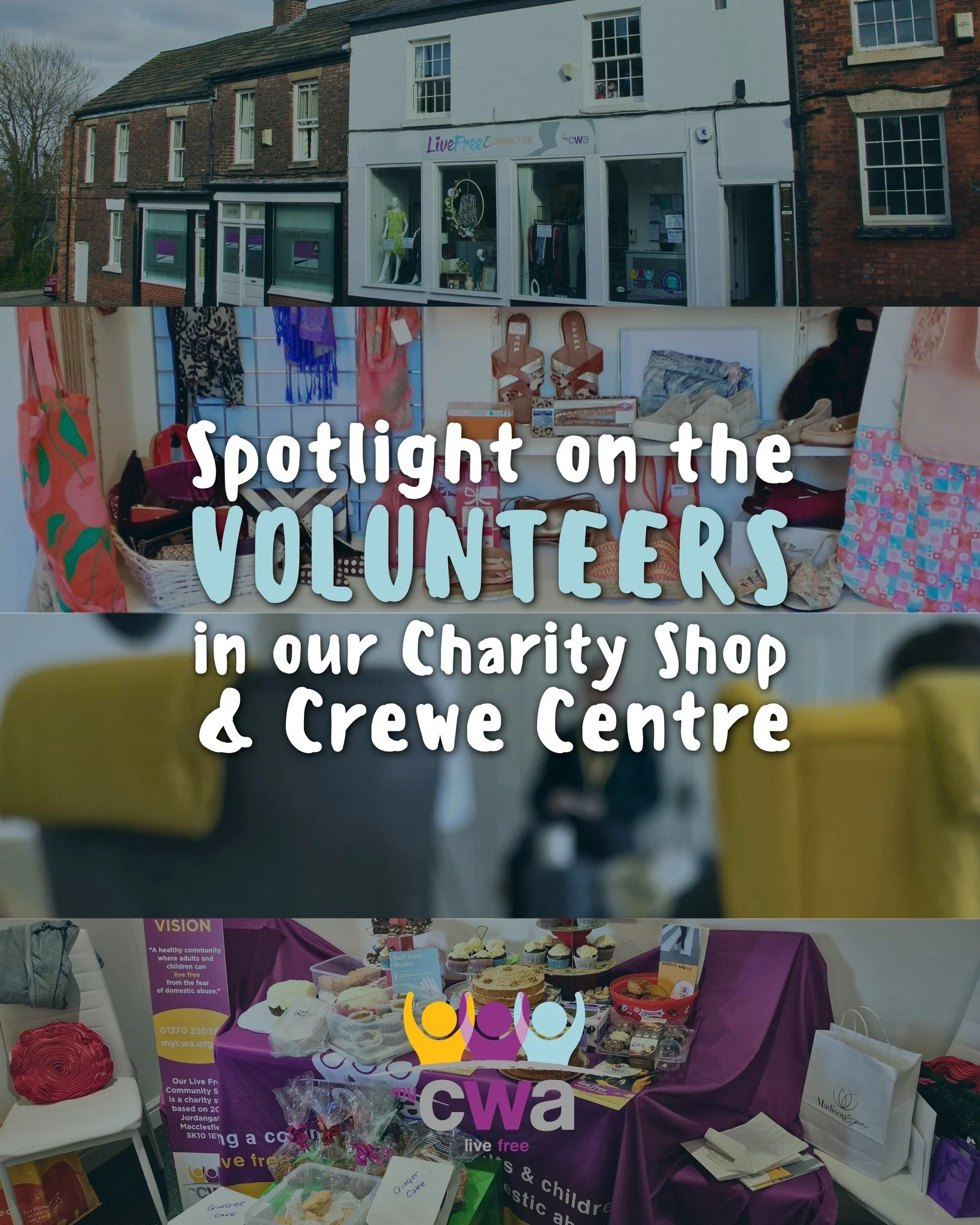 Our volunteers help turn donations into support. 💜
As part of Volunteers' Week, today we're saying a huge thank you to the incredible volunteers at our Macclesfield shop @livefreecommunitystore and Crewe centre.

Every item donated by our amazing lo