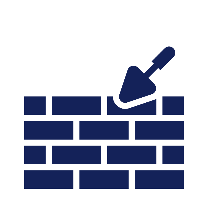 Icon of a trowel applying mortar or plaster to a brick wall.