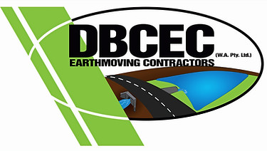 Logo for DBEC Earth Moving Contractors with a stylized road, water, and landscape in green, black, blue, and brown colors.