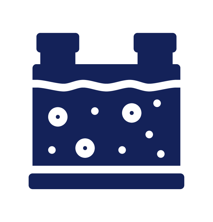 Icon of a battery with bubbles inside, indicating it is charging or has bubbles.