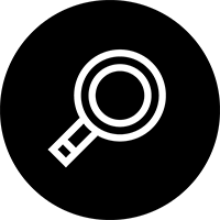 line drawing of a magnifying glass on black background