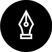 line drawing of a pen nib on black background