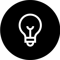 line drawing of a lightbulb on black background