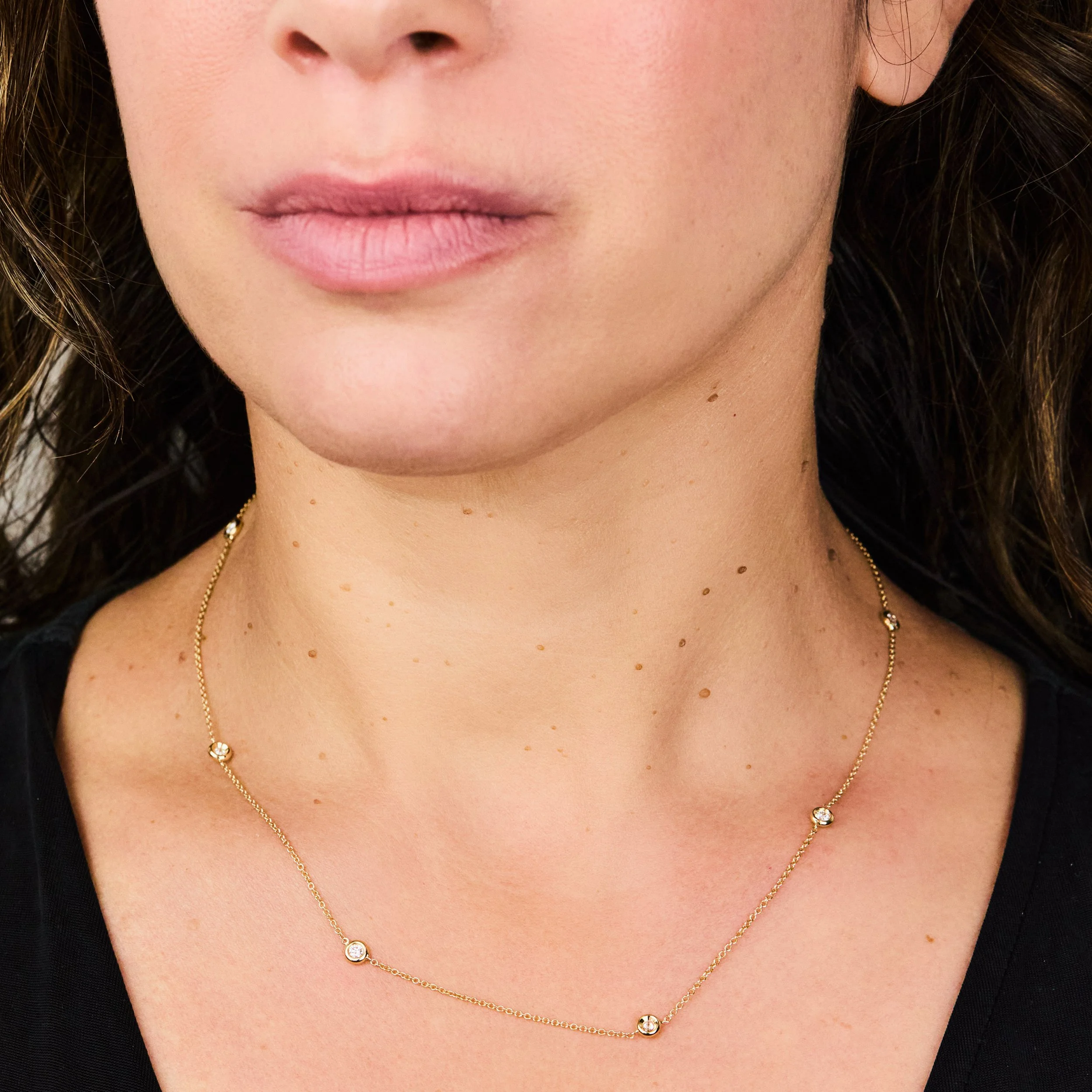 Bezel Set Diamond Gold Chain Necklace - Two Sizes