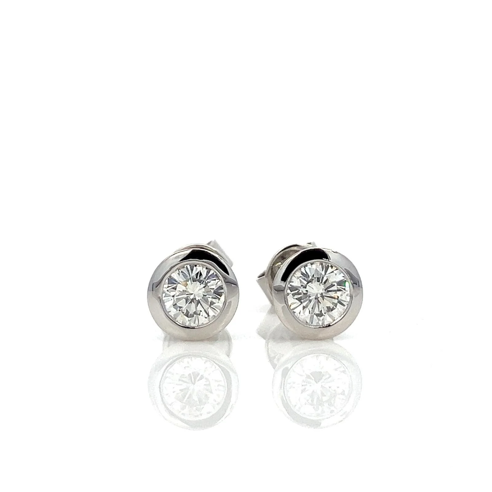 Platinum Bezel Set Round Cut Diamond Stud Earrings