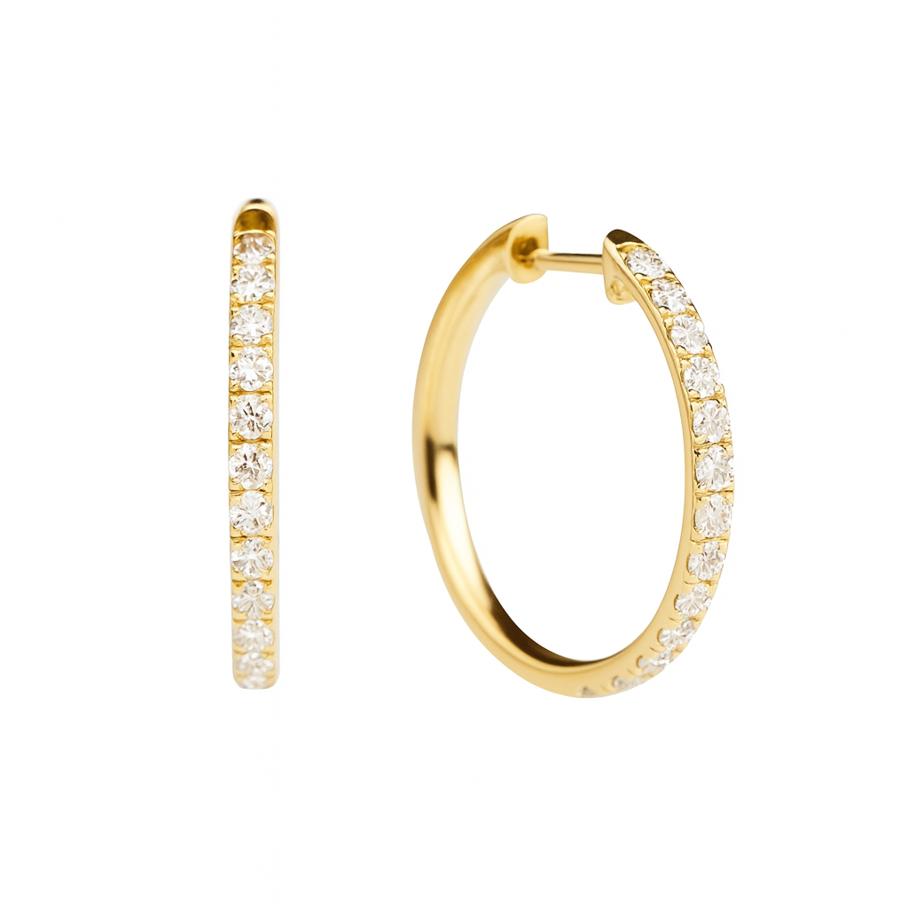 Gold Hoops with Diamonds - Medium