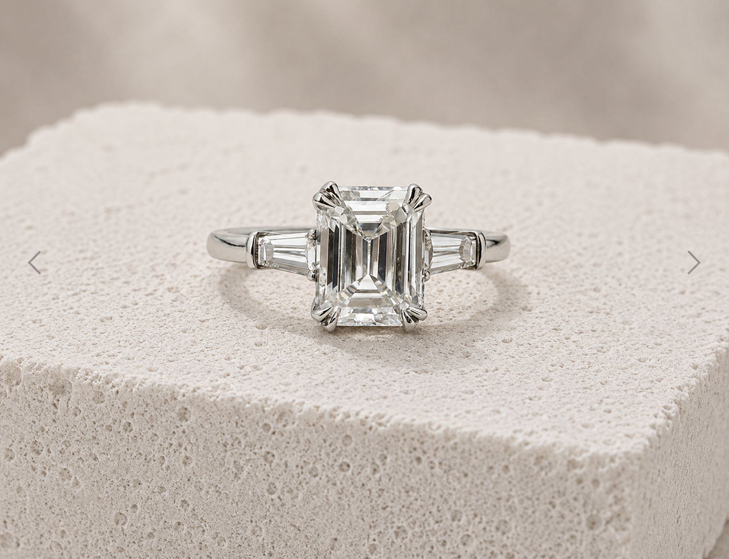 Platinum 3ct emerald-cut GIA-certified diamond ring with tapered baguette side stones handmade by Daniel in Hatton Garden