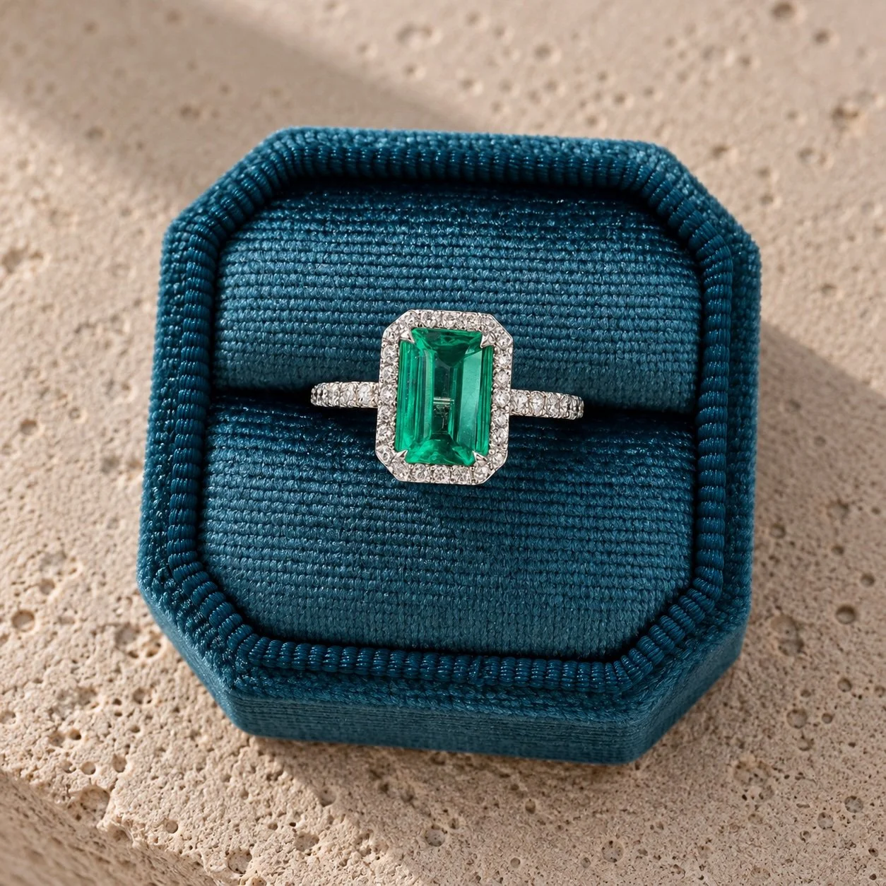Emerald & Diamond Halo Ring