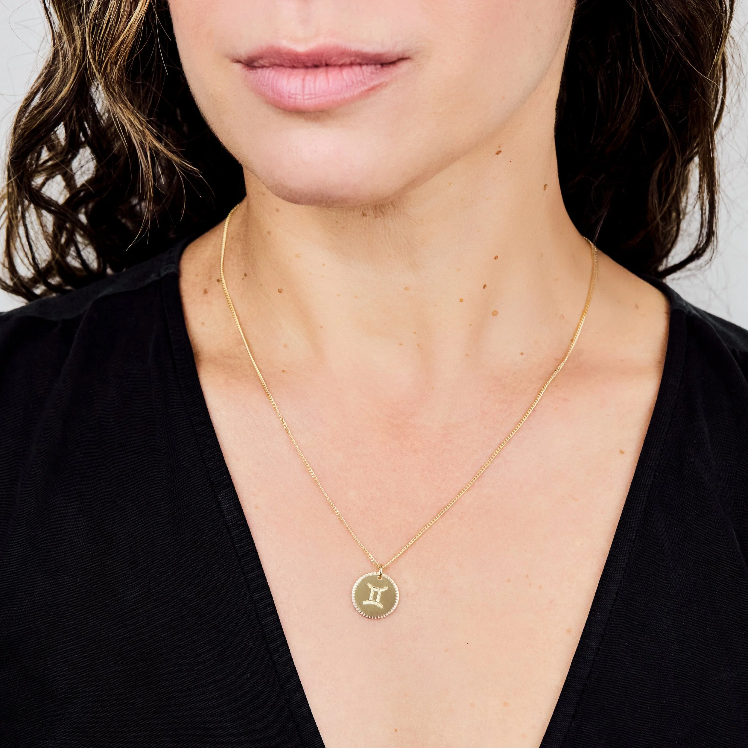 Gold Zodiac Sign Necklace Detailed Engraved Edge