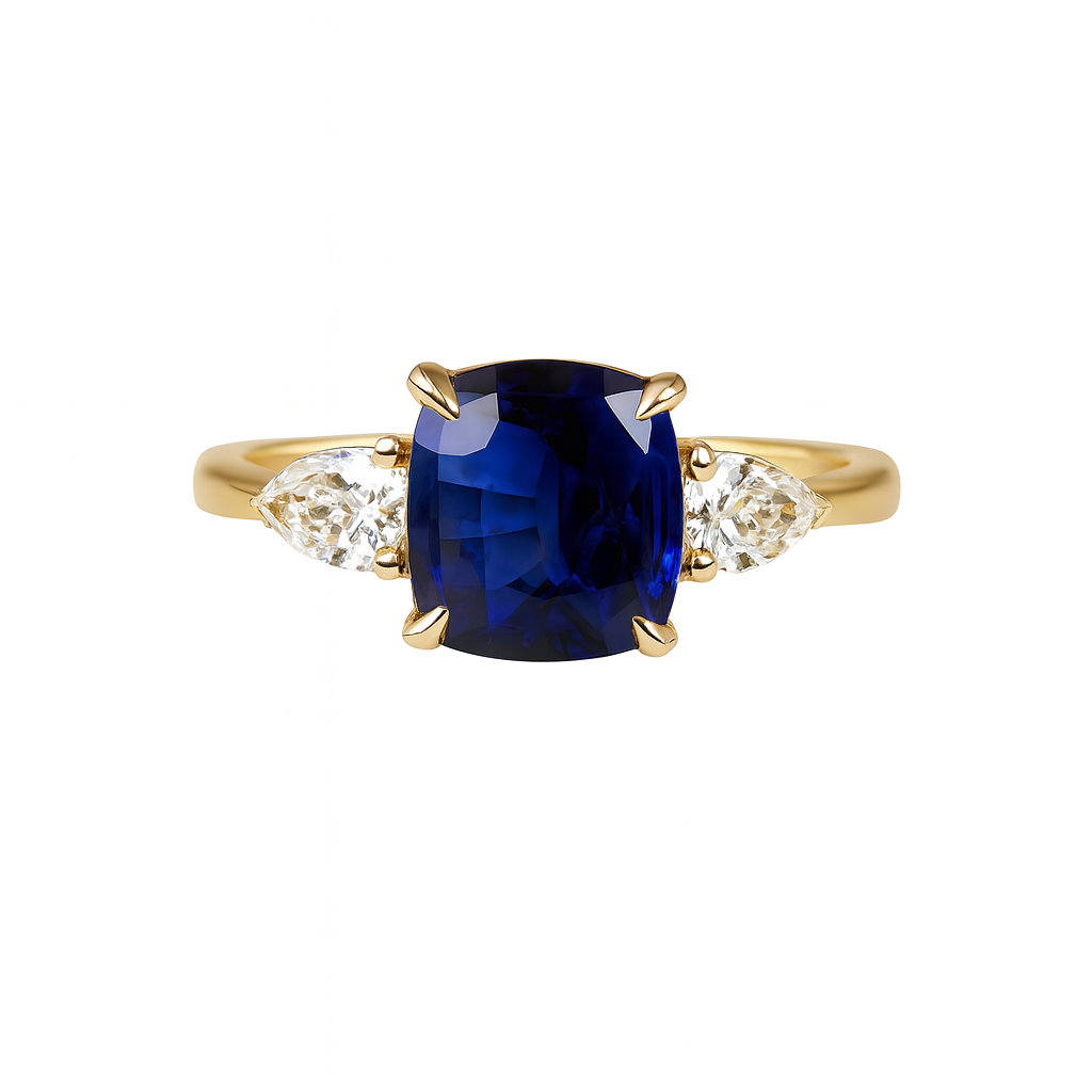 Sri Lankan Deep Blue Sapphire & Diamond Ring
