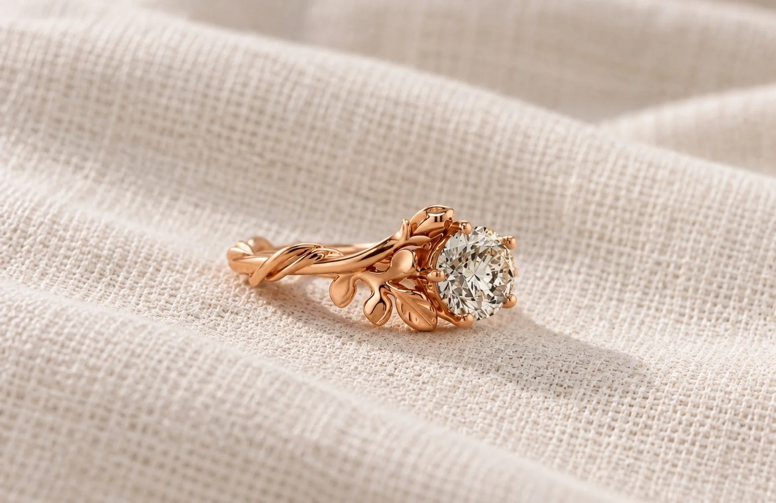 Bespoke Nature enspired 18ct Rose Gold Floral Diamond Ring | Handmade in London ethical diamonds