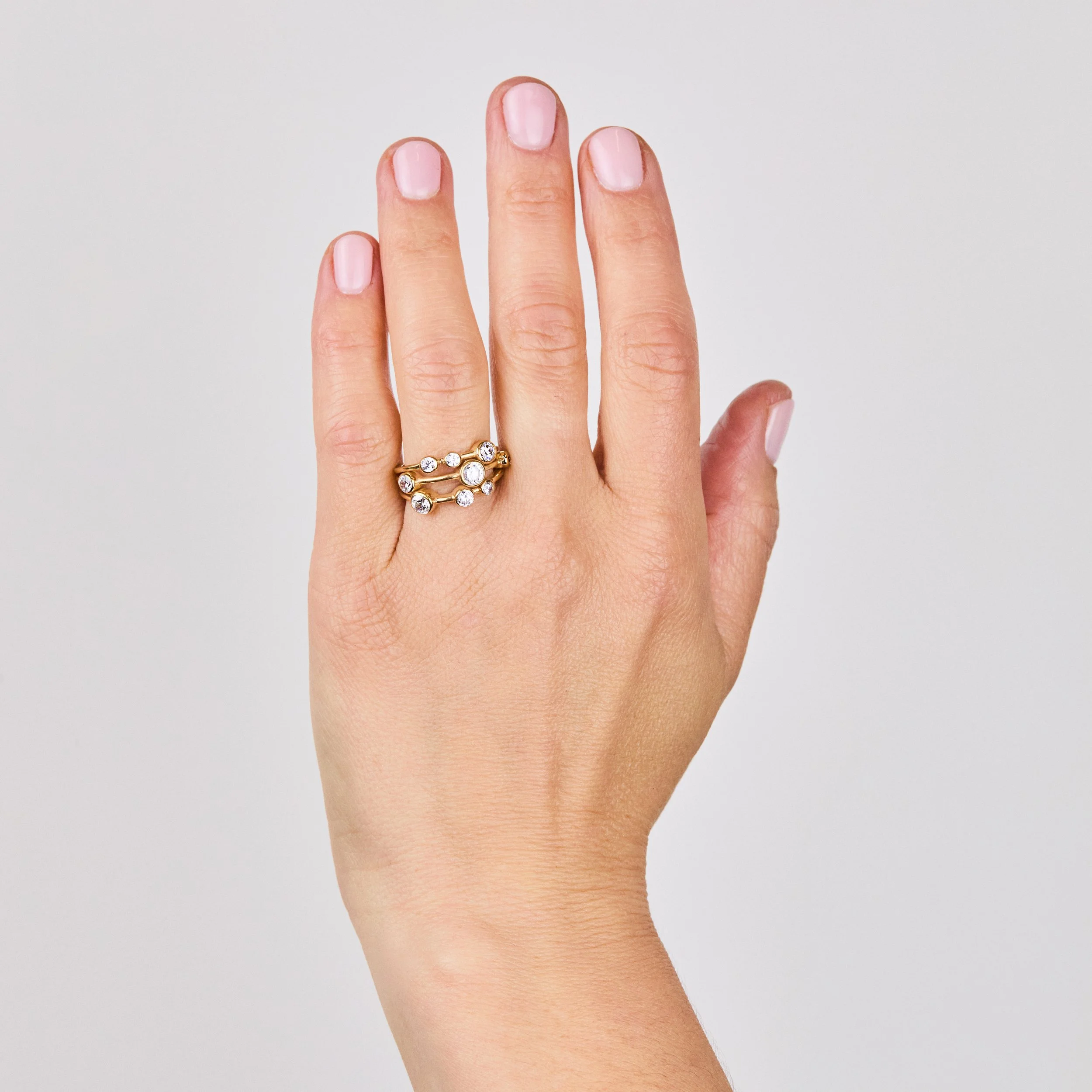 Bubbles of Diamonds Ring 18ct Gold | 9 Diamond Cluster | Handmade London. On hand