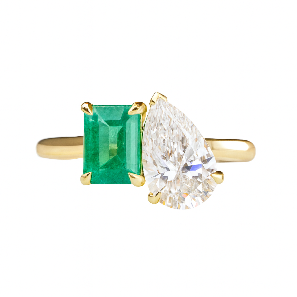 Moi-Et-Toi Emerald & Diamond Engagement Ring
