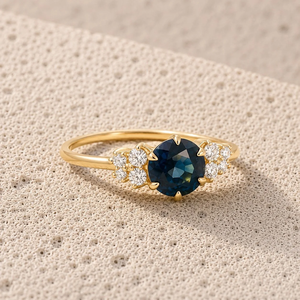 Gold Teal Sapphire Ring handmade in London by second-generation jeweller Daniel Greenberg, blending modern colour elegance with traditional craftsmanship