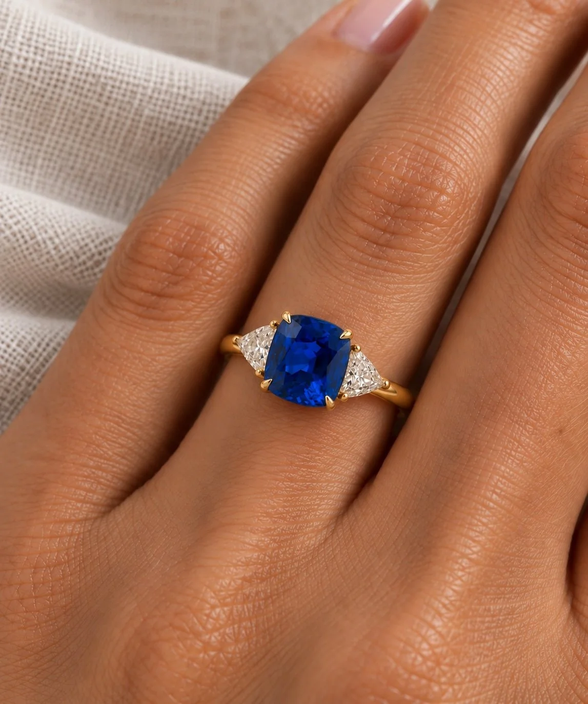 Cushion Cut Sapphire & Diamond Ring