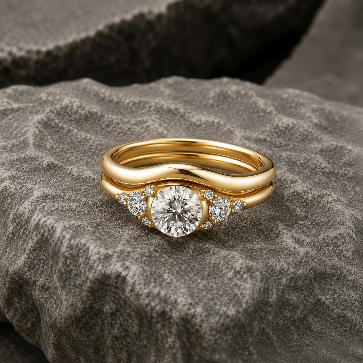 18ct Gold Bespoke Diamond Scatter Ring with Fitted Wedding Band