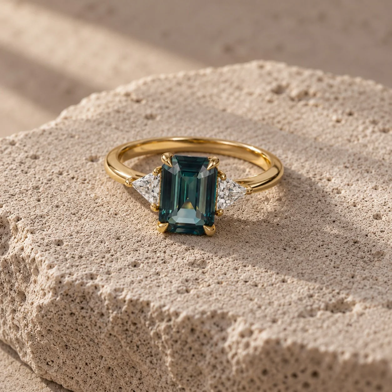 Emerald Cut Teal Sapphire Ring