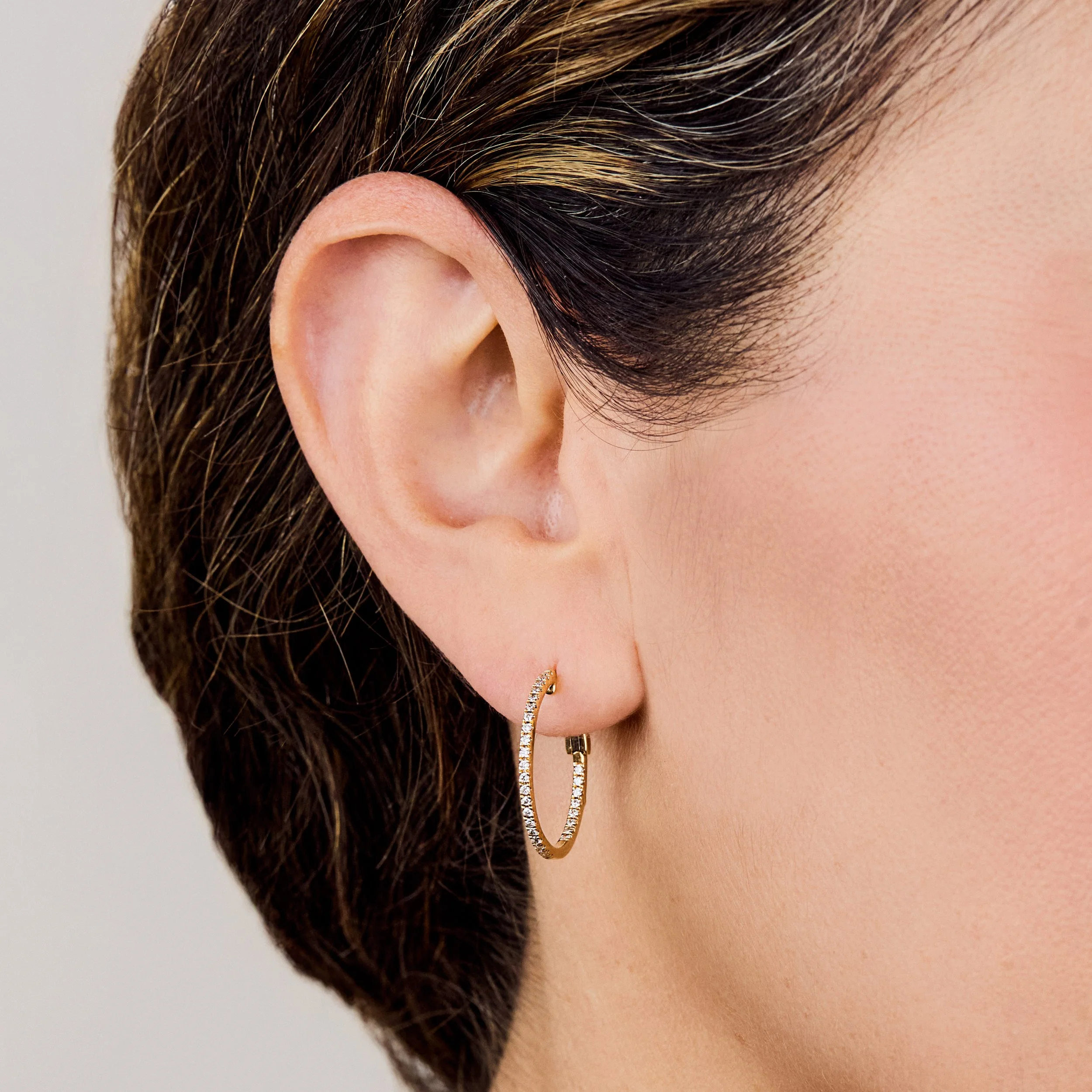 Gold Hoops with Diamonds - Large
