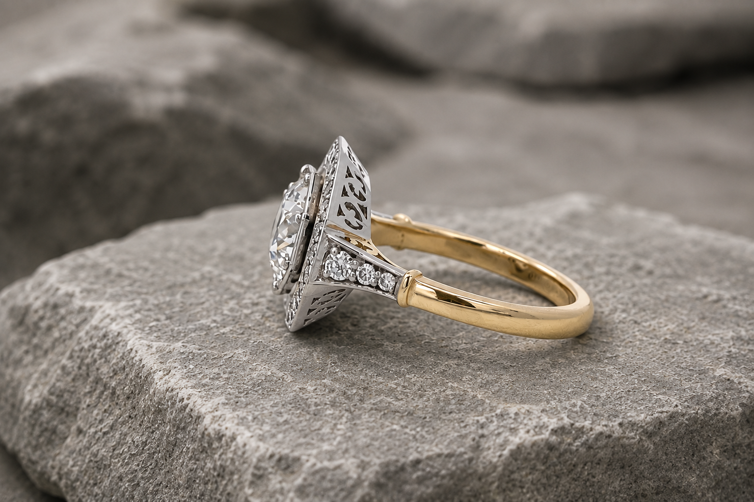 Bespoke Platinum Art Deco 1930s Inspired Diamond Target Ring – Handmade in Hatton Garden