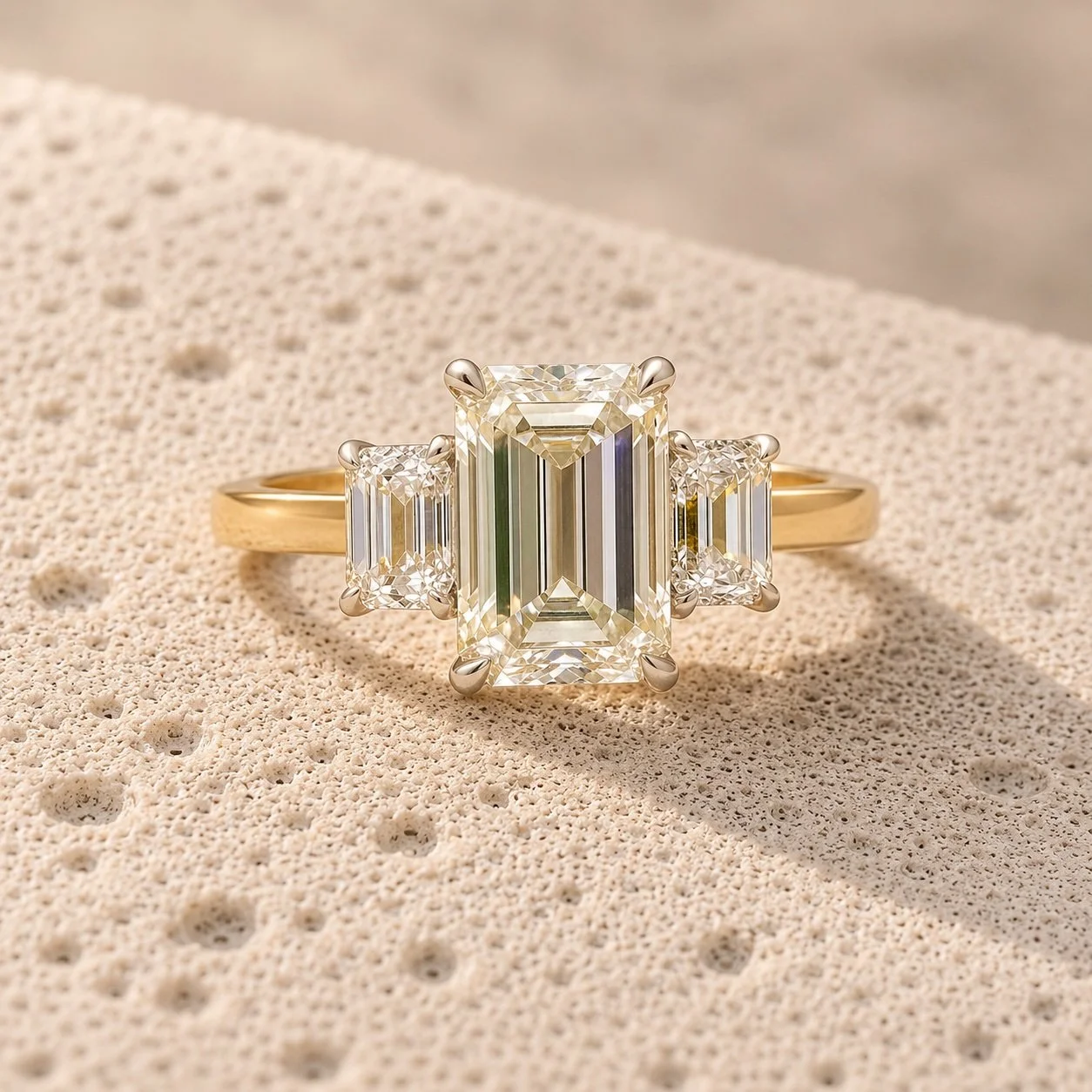 Emerald Cut Diamond Trilogy Engagement Ring