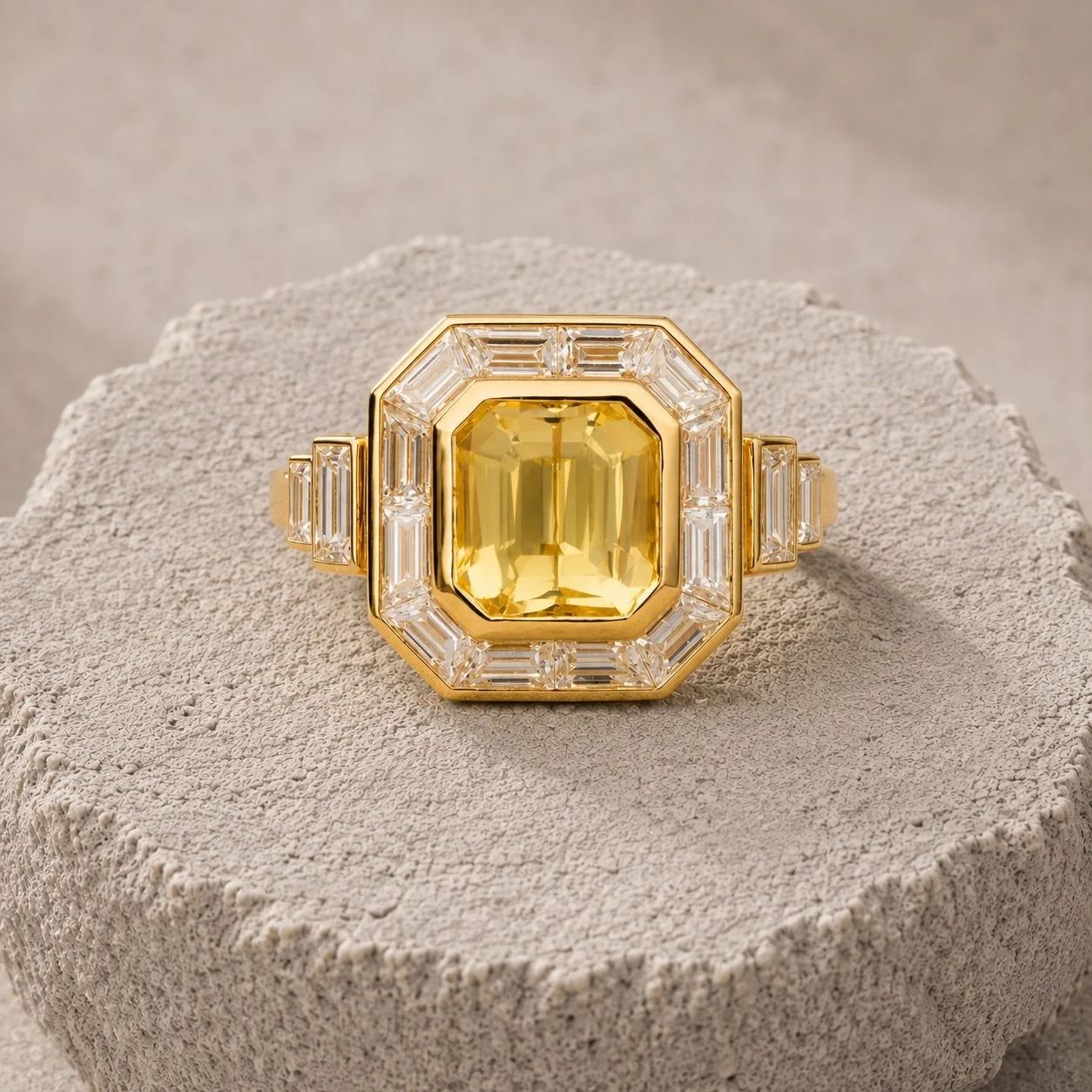Art Deco Target Ring Canary Yellow Sapphire